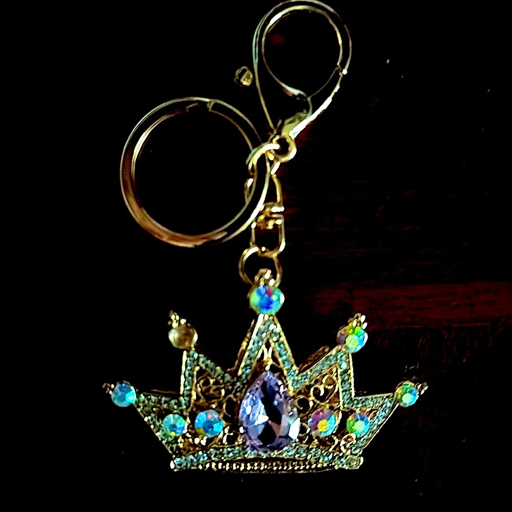 Rhinestone keychain key ring, crown sparkling ring, decor for bag purse charm. - Picture 2 of 3